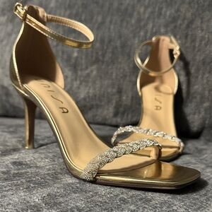 Unisa Gold Ankle Strap Heels